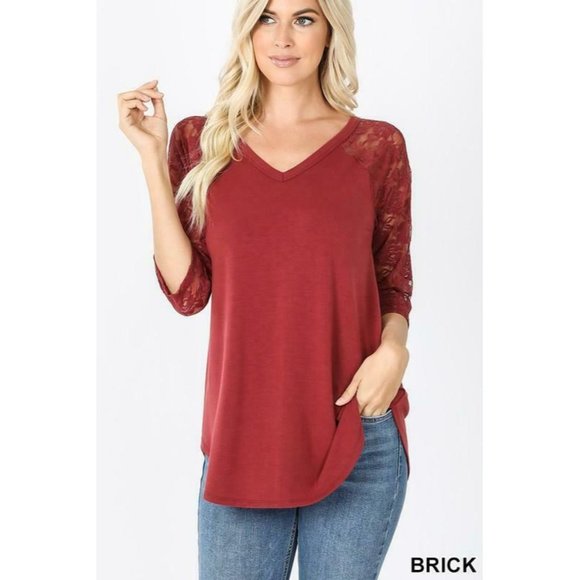 Zenana fuchsia Lace Sleeve Dolphin Hem Top - Picture 4 of 13